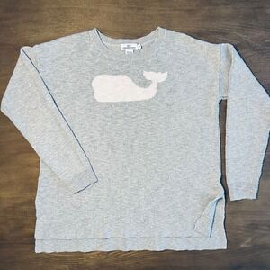 Vineyard Vines Womens Gray Pink Whale Logo Cotton Knit Sweater Size M Coastal